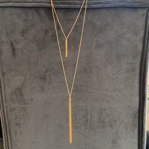 NWT* Sterling Forever 2 tiered gold colored long tassel necklace